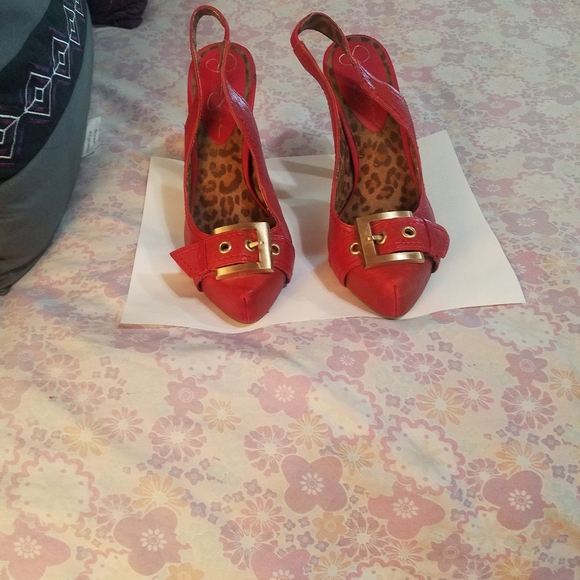 Jessica Simpson Shoes - Red wooden heeled Jessica Simpson slingbacks